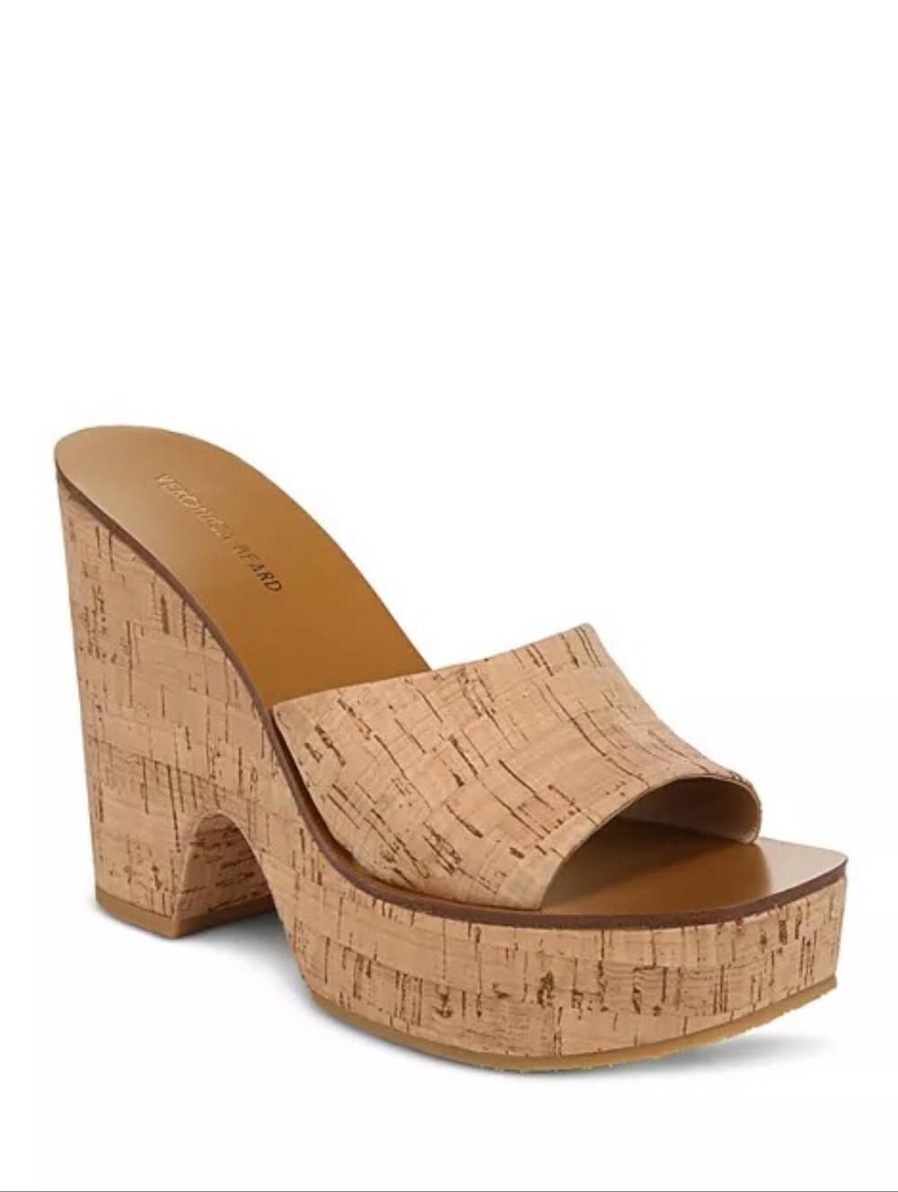 Veronica Beard Cork Platform Slide Sandals in Natural Tan